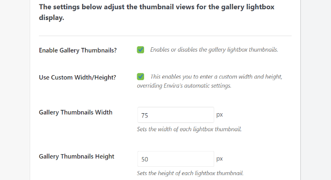 Wyświetlaj miniatury za pomocą lightboxa Adjust thumbnails settings