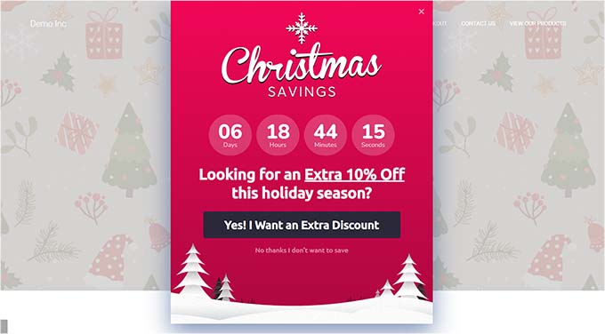 Предварительный просмотр всплывающего окна праздничной распродажи Holiday sale popup preview