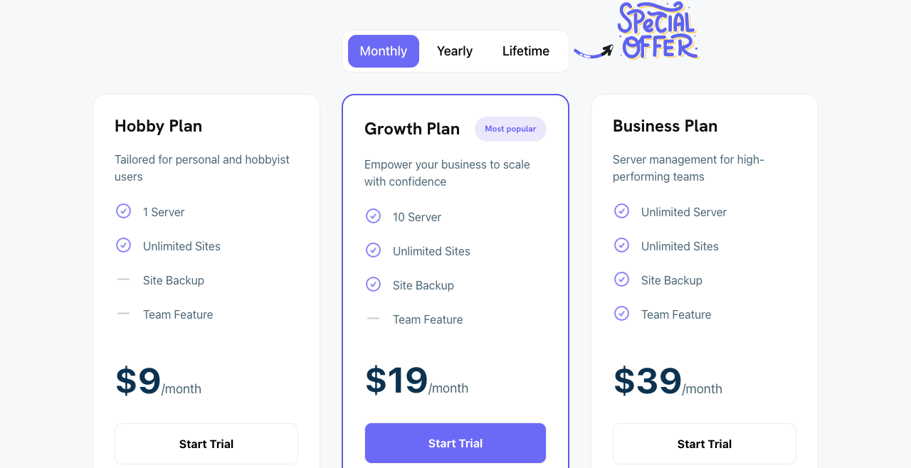 FlyWP のご紹介: WordPress ウェブサイト向けの革新的なサーバー管理ソリューション 6 FlyWP pricing plans