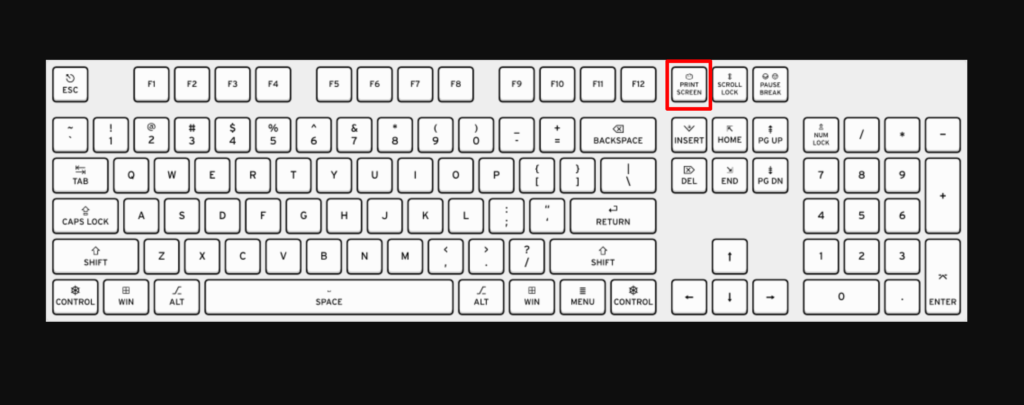 Esta imagen muestra el botón Imprimir pantalla en un teclado de Windows.