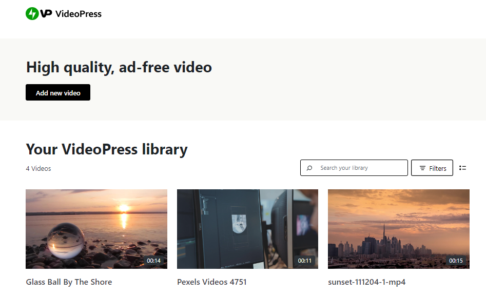 Jetpack VideoPress 可让您将视频托管在世界一流的 WordPress.com 服务器上,而不是您自己的服务器上。