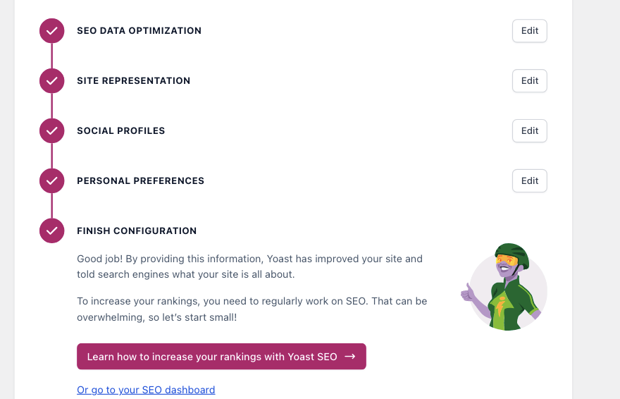 Kreator konfiguracji Yoast SEO został ukończony