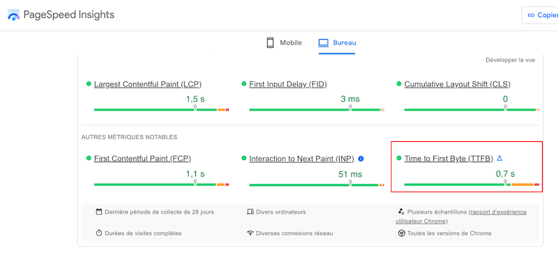 Измерение TTFB – Источник: PageSpeed Insights