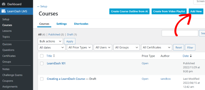 Tambahkan kursus baru Add new courses to LearnDash