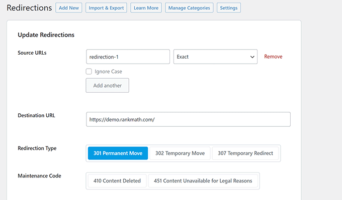 RankMath kullanarak yönlendirmeler ekleme Adding redirects using RankMath