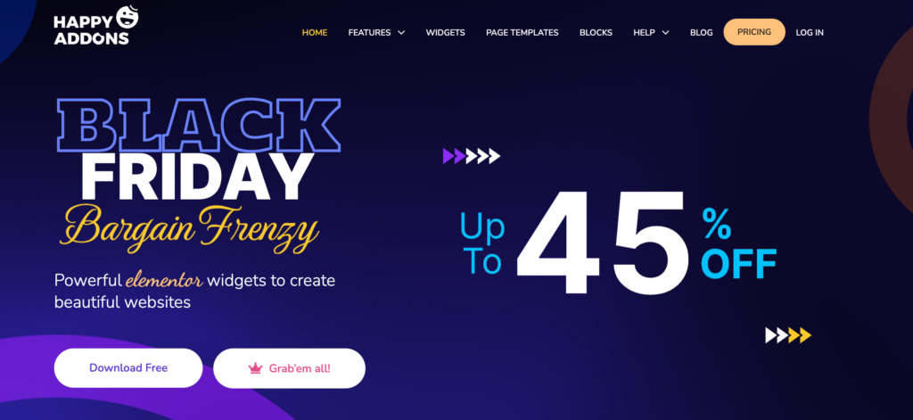 Ini adalah tangkapan layar situs web happy addons