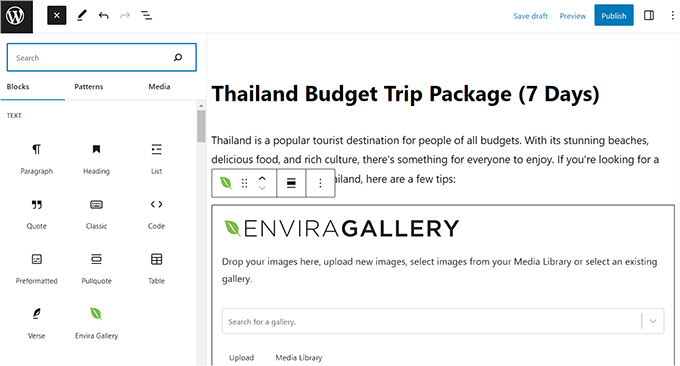 新增旅遊套餐的標題 Add title for the trip package