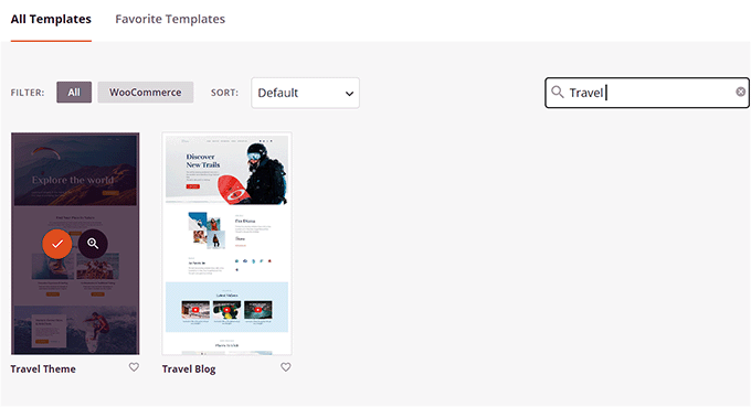 選擇 SeedProd 的旅行模板 Choose SeedProd's travel template
