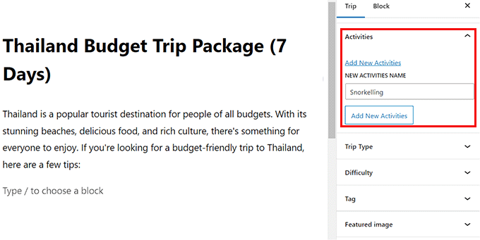 新增旅行活動 Add trip activities