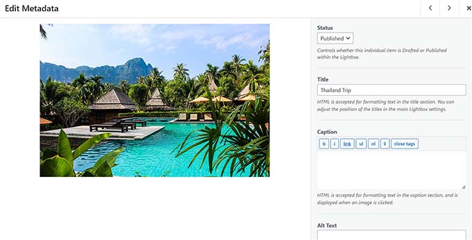 編輯旅行套餐圖片的元資料提示 edit metadata prompt for the trip package image