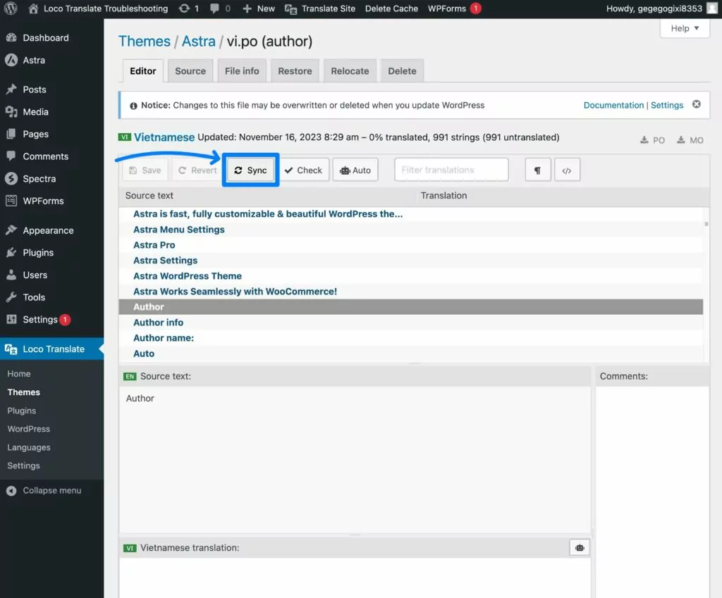 Come sincronizzare il file di traduzione per risolvere i problemi con Loco Translate che non funziona