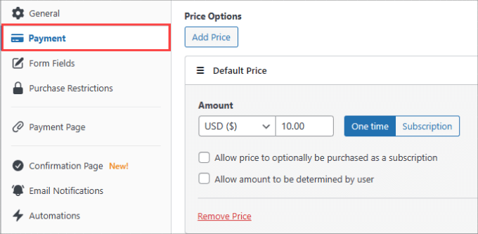 Fiyat seçenekleri Price options