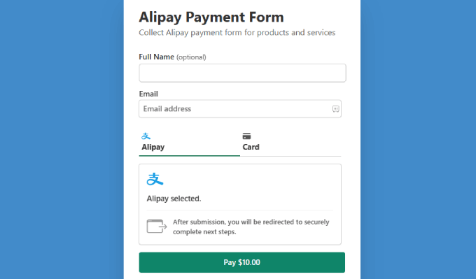 ali ödeme formu önizlemesi alipay payment form preview