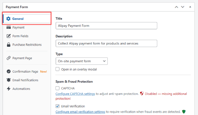 genel sekme wp basit ödeme General tab WP Simple Pay