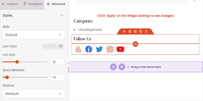 La scheda Stili nei Profili social blocca le impostazioni in SeedProd The Styles tab in the Social Profiles block settings in SeedProd