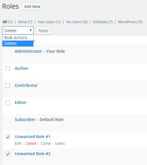 การลบบทบาทผู้ใช้ WordPress