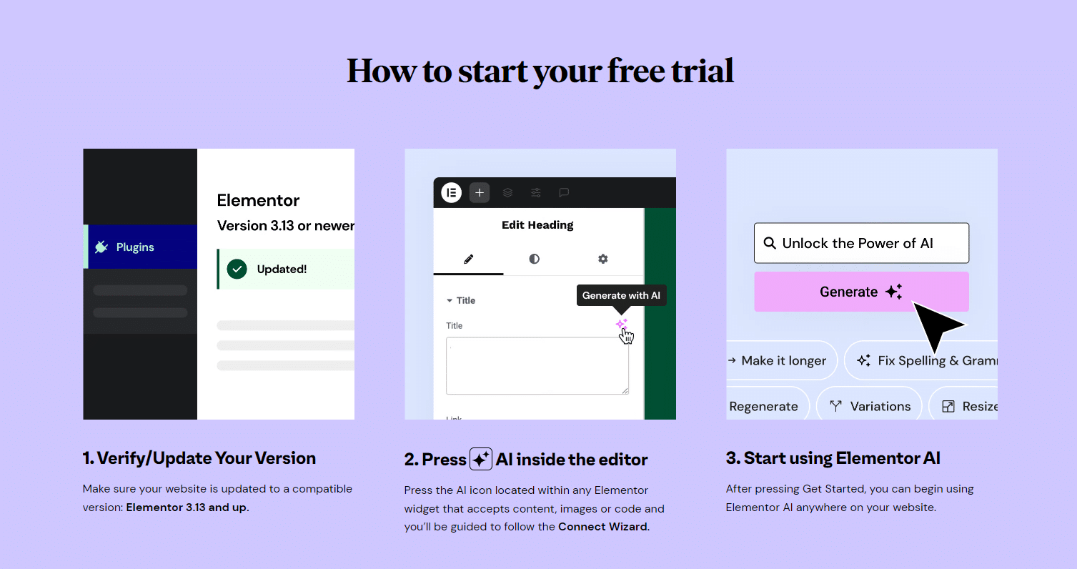 Essai gratuit d'Elementor AI – Source : Elementor AI