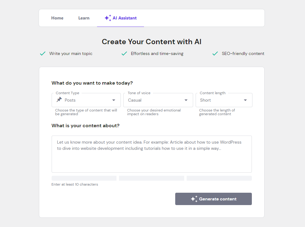 Hostinger AI Assistant – Source : propre capture d'écran