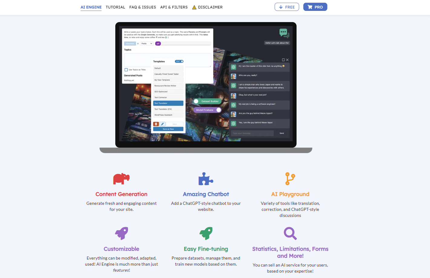 Page d'accueil du moteur AI – Source : Moteur AI