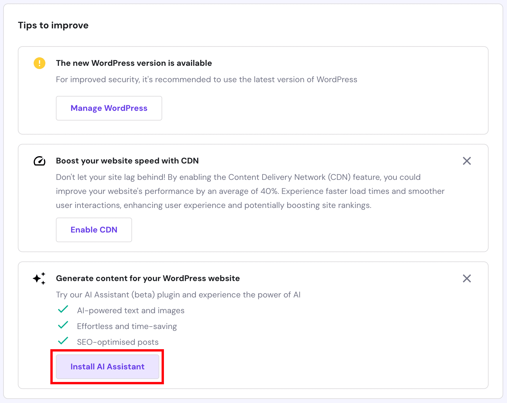 Installation de Hostinger AI Assistant – Source : Hostinger