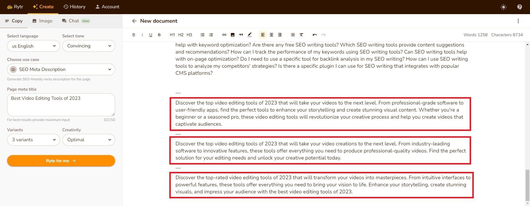 conteúdo de meta-descrição de rytr ai