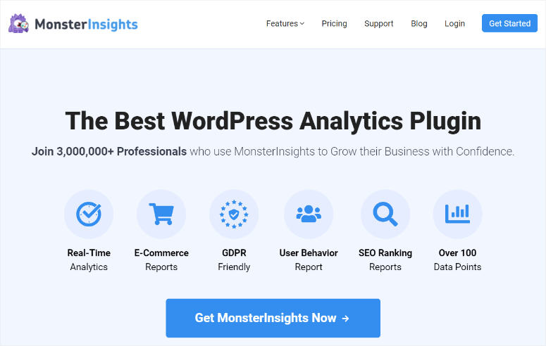 monsterinsights-homepage - IsItWP - Rilevatore di temi WordPress gratuito monsterinsights homepage