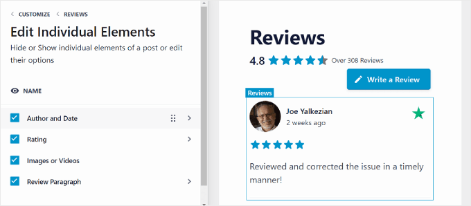 Reviews Feed Pro eklentisinde ayrı ayrı yorum akışı öğelerini düzenleme Editing the individual review feed elements in the Reviews Feed Pro plugin