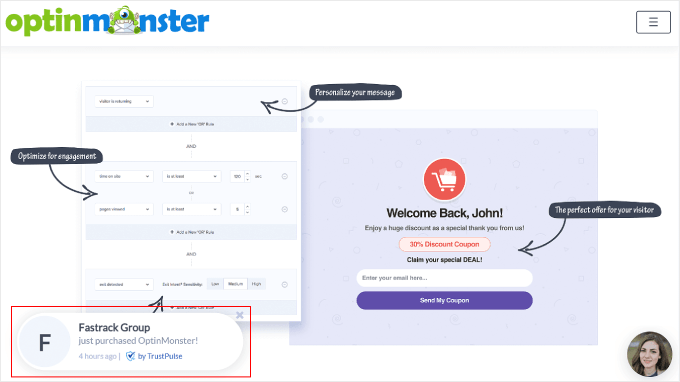 Gerçek zamanlı sosyal kanıt bildirimi örneği Example of real-time social proof notification