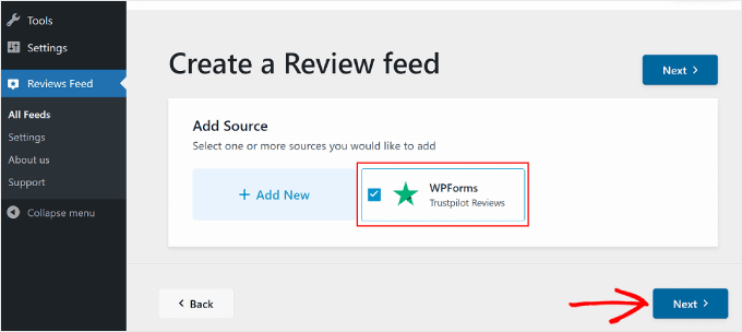 Reviews Feed Pro eklentisini kullanmak üzere bir inceleme akışı oluşturmak için bir inceleme kaynağı seçme Selecting a review source to create a review feed for using the Reviews Feed Pro plugin