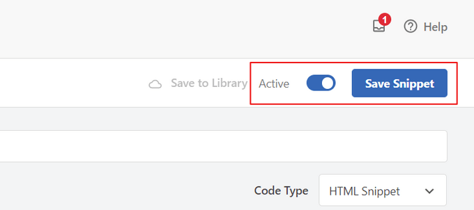 WPCode プラグインで広告コードを有効化して保存します Activate and save ad code in WPCode plugin