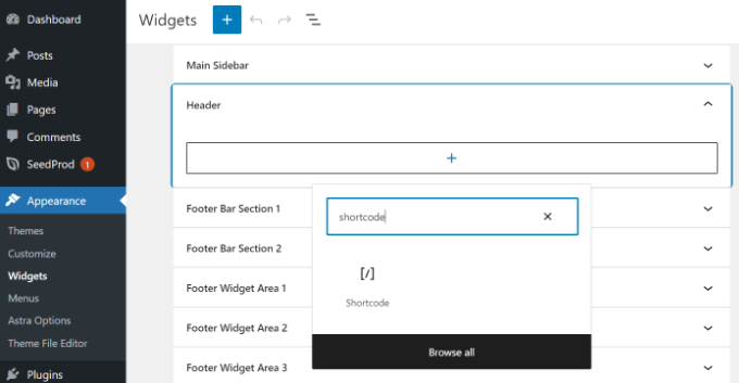 ショートコードウィジェットブロックを追加する Add a shortcode widget block