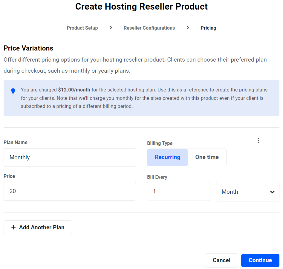 Reseller de WPMU DEV: pantalla de precios de productos de revendedor de hosting