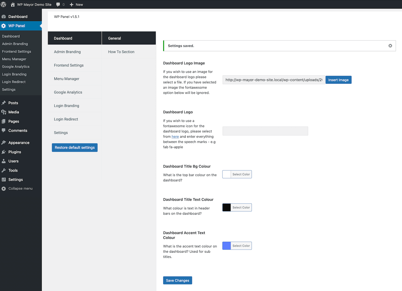 Tabloul de bord WP Panel