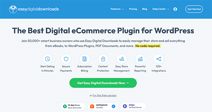 Il sito Web di download digitali facili The Easy Digital Downloads website