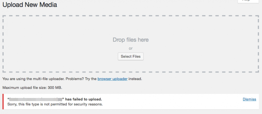 ข้อผิดพลาด "ขออภัย ไม่อนุญาตให้ใช้ไฟล์ประเภทนี้เนื่องจากเหตุผลด้านความปลอดภัย" ใน WordPress