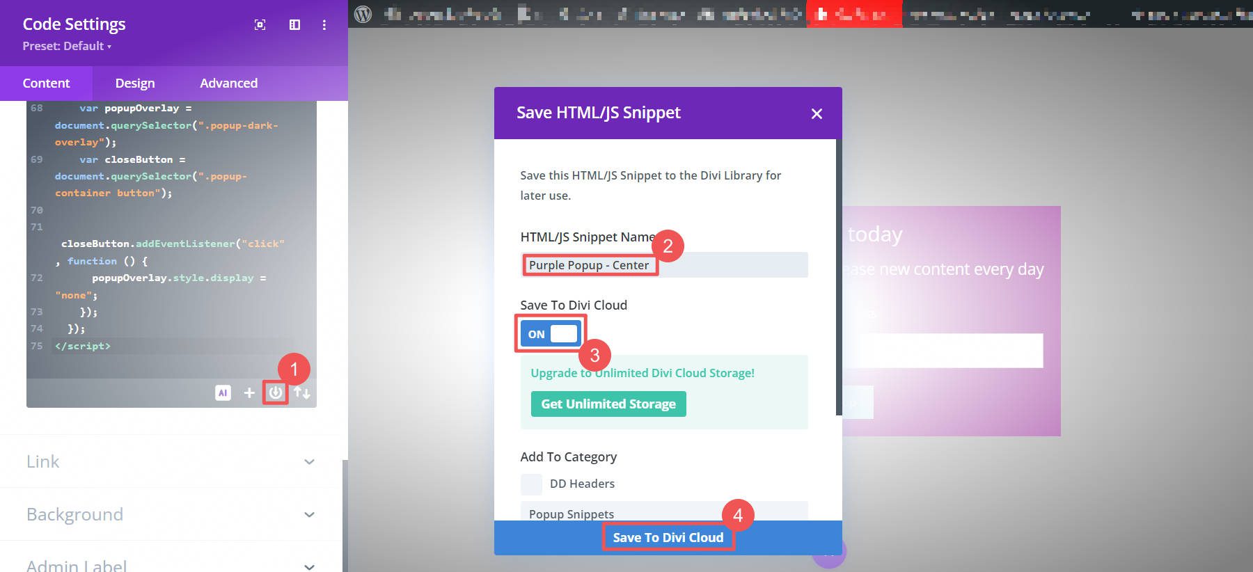 บันทึกข้อมูลโค้ด AI ไปยัง Divi Cloud
