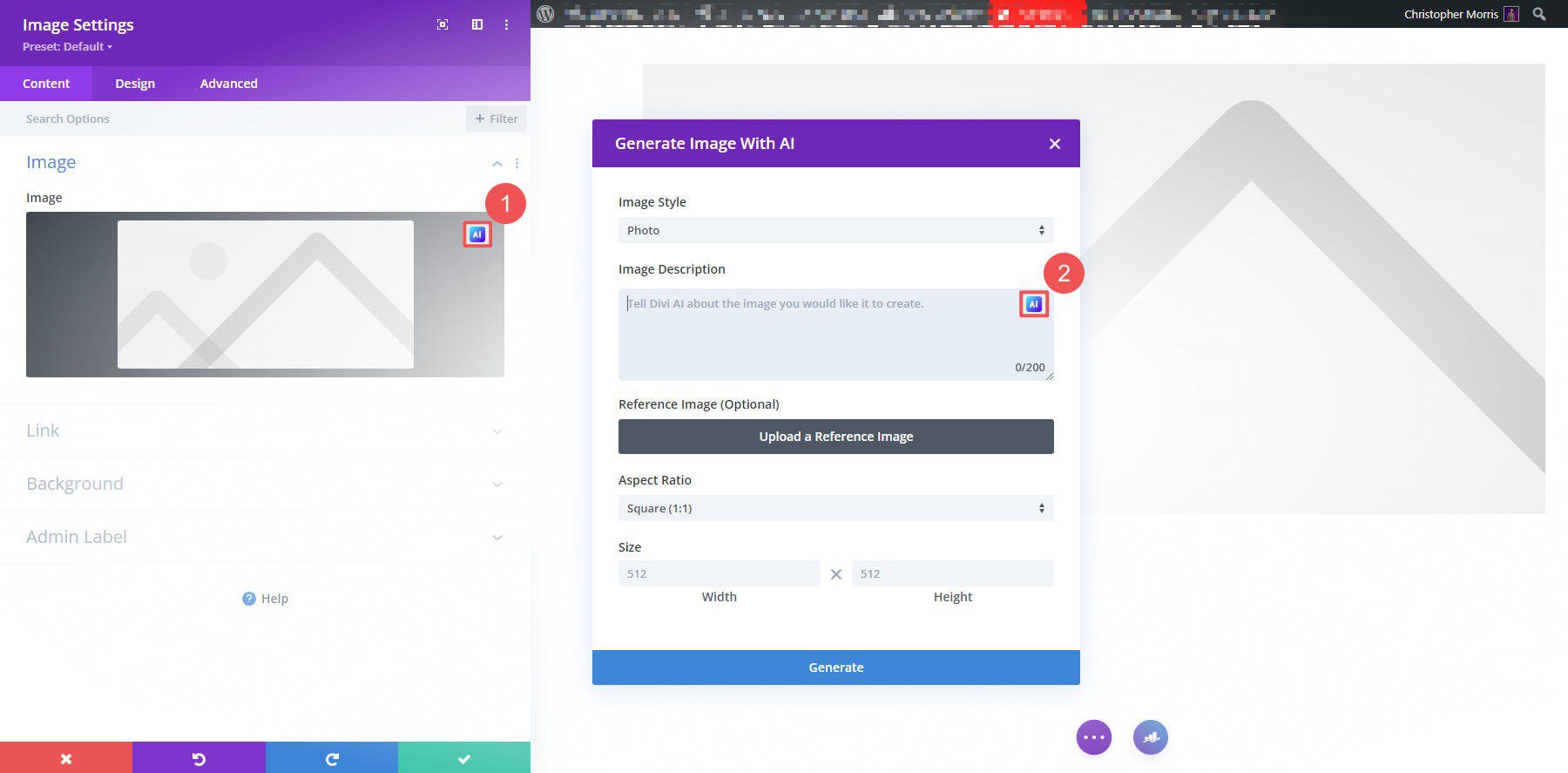 Divi AI สร้างพร้อมท์สำหรับคุณ - ขั้นตอนที่ 1-2
