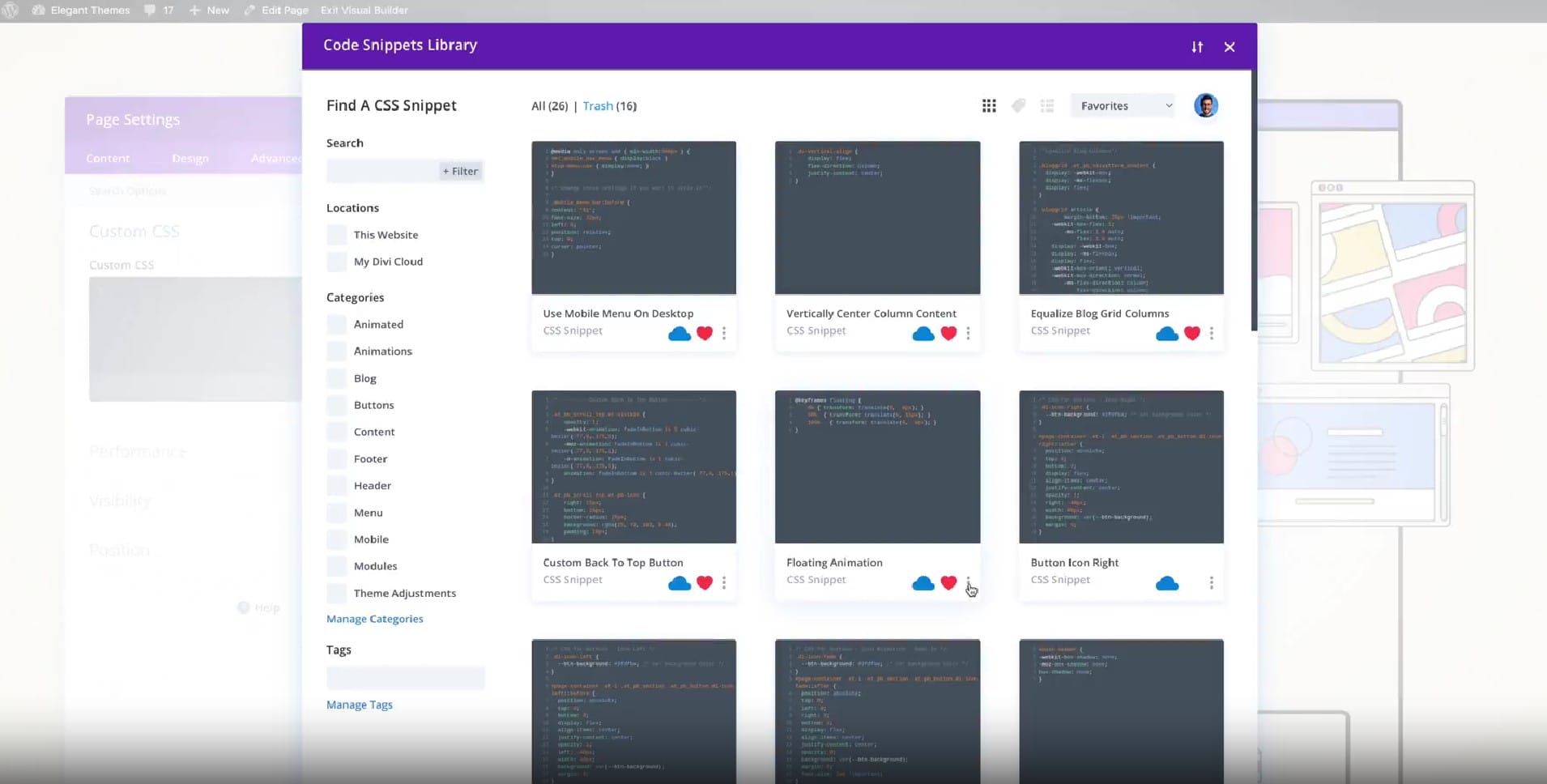 ไลบรารี Divi Snippets และ Code Wallet