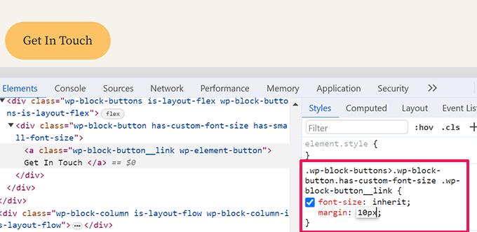 在检查工具中尝试边距 Trying margins in the Inspect tool