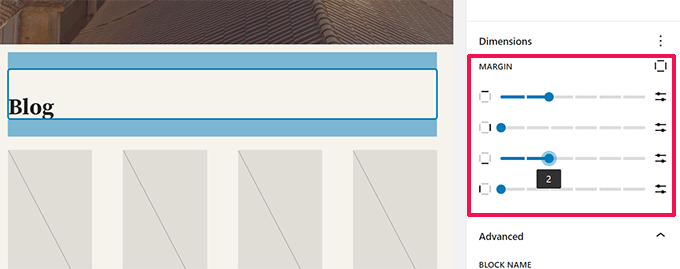 网站编辑器中的边距 Margins in site editor