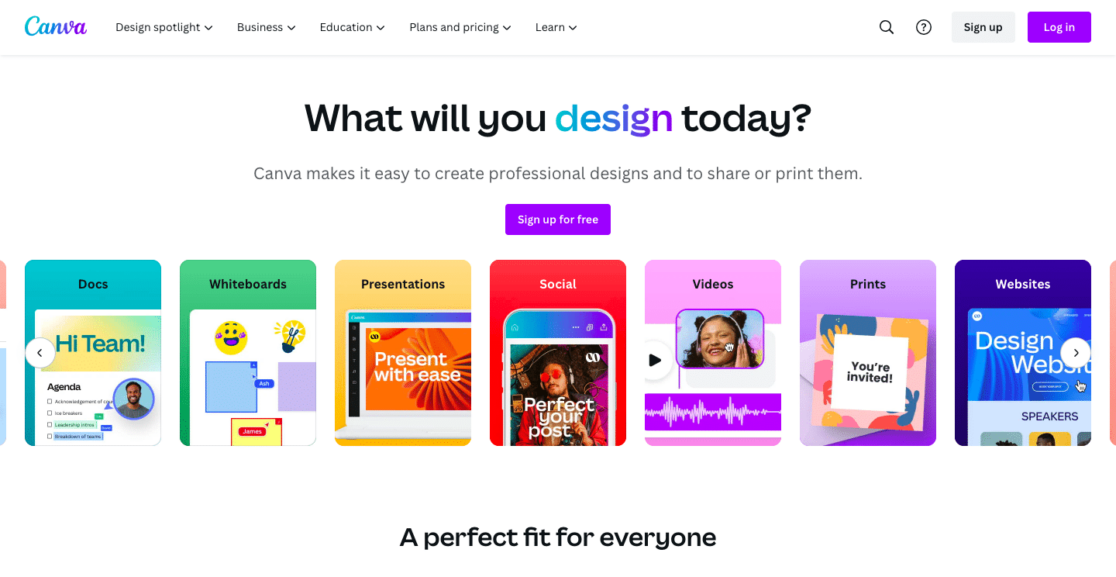 Canva homepage