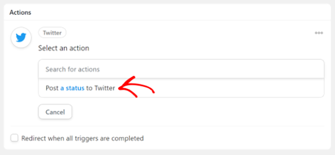 Twitter에 대한 작업을 선택하세요 Choose your action for Twitter