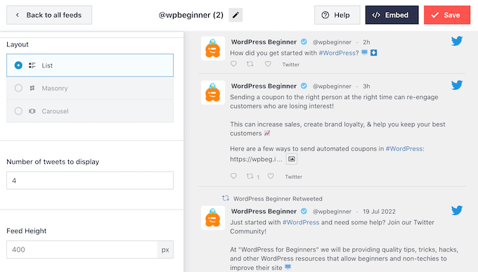 Personalizarea aspectului fluxului Twitter Customizing the Twitter feed layout