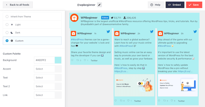 Adăugarea de culori personalizate la un feed de social media încorporat Adding custom colors to an embedded social media feed