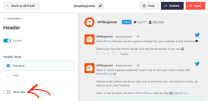 Ascunderea biografiei Twitter în feedul dvs. de socializare încorporat Hiding the Twitter bio in your embedded social media feed
