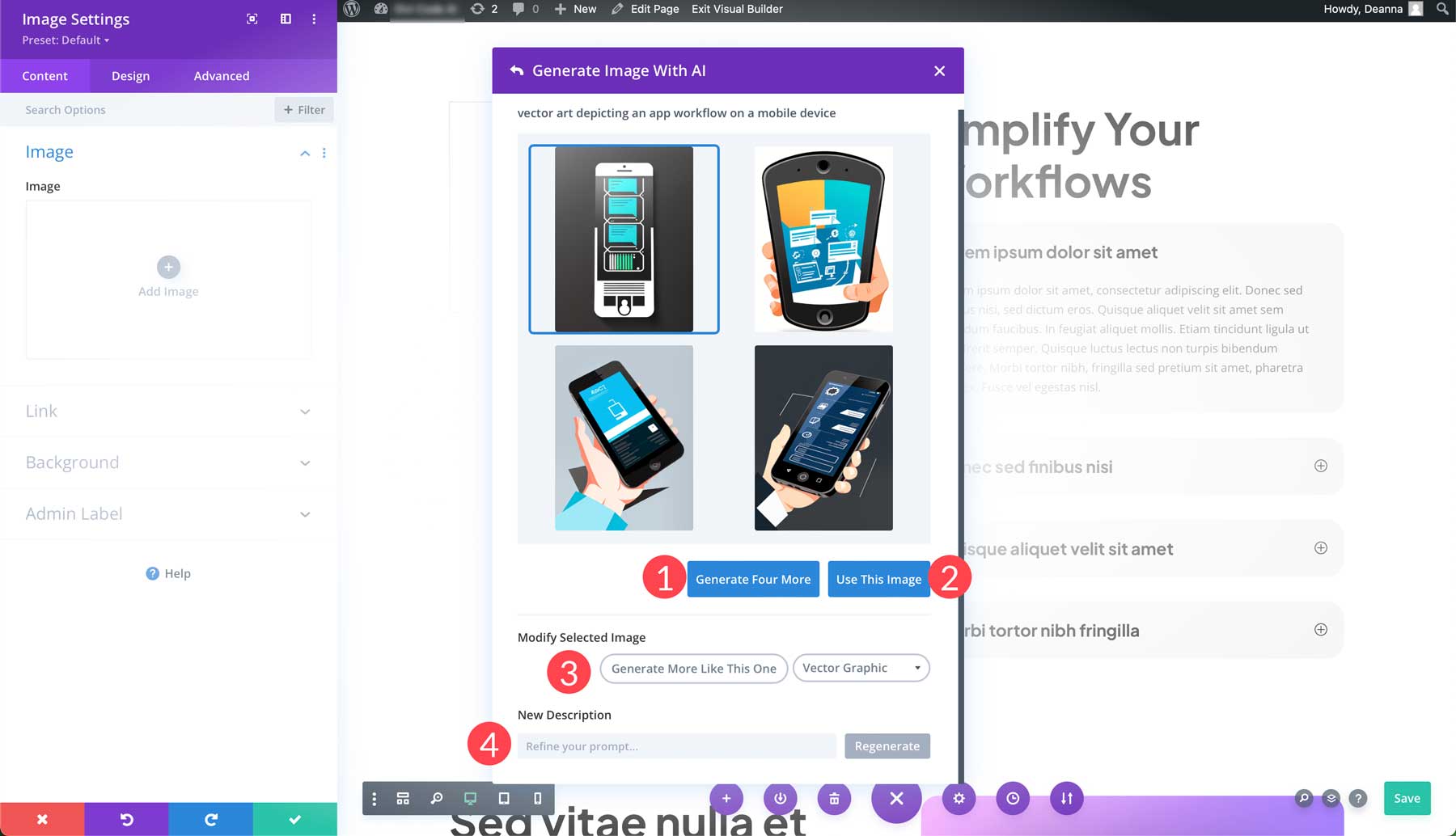 Opsi gambar Divi AI