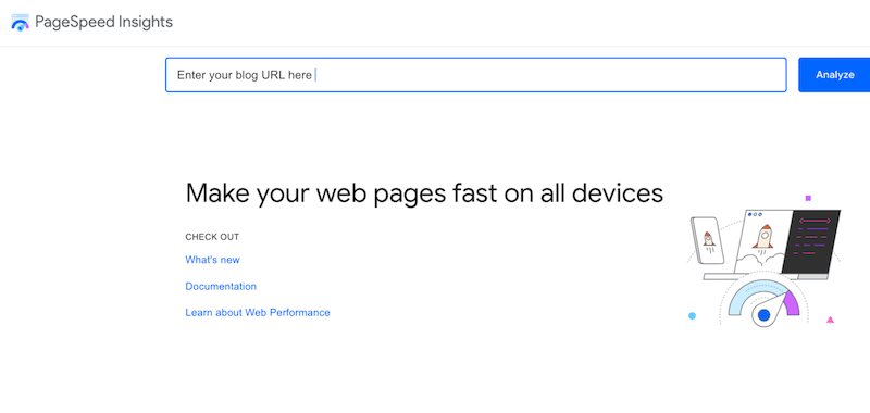 ดำเนินการทดสอบประสิทธิภาพด้วย PageSpeed Insights - ที่มา: PageSpeed Insights