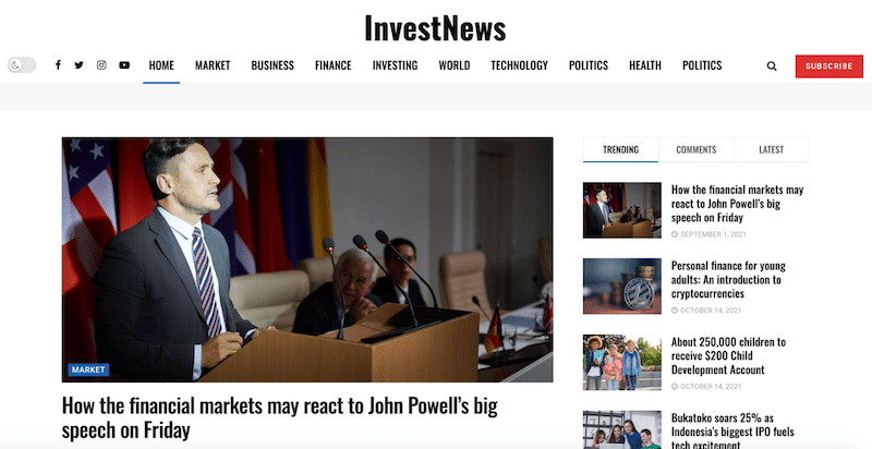 การสาธิตสำหรับบล็อกทางการเงิน - ที่มา: JNews