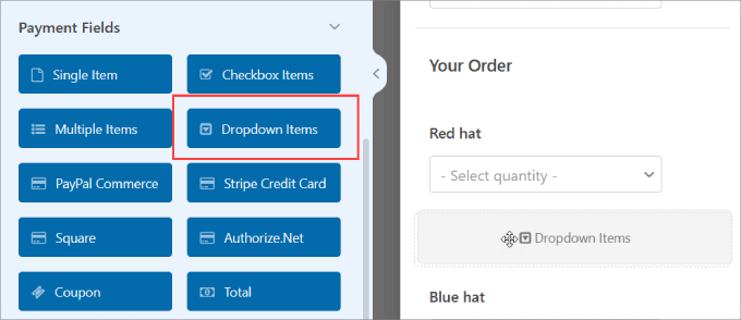 ドロップダウン項目 dropdown items