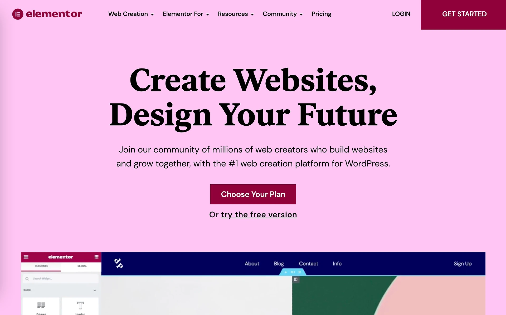 Site-ul web pentru generatorul de pagini Elementor.